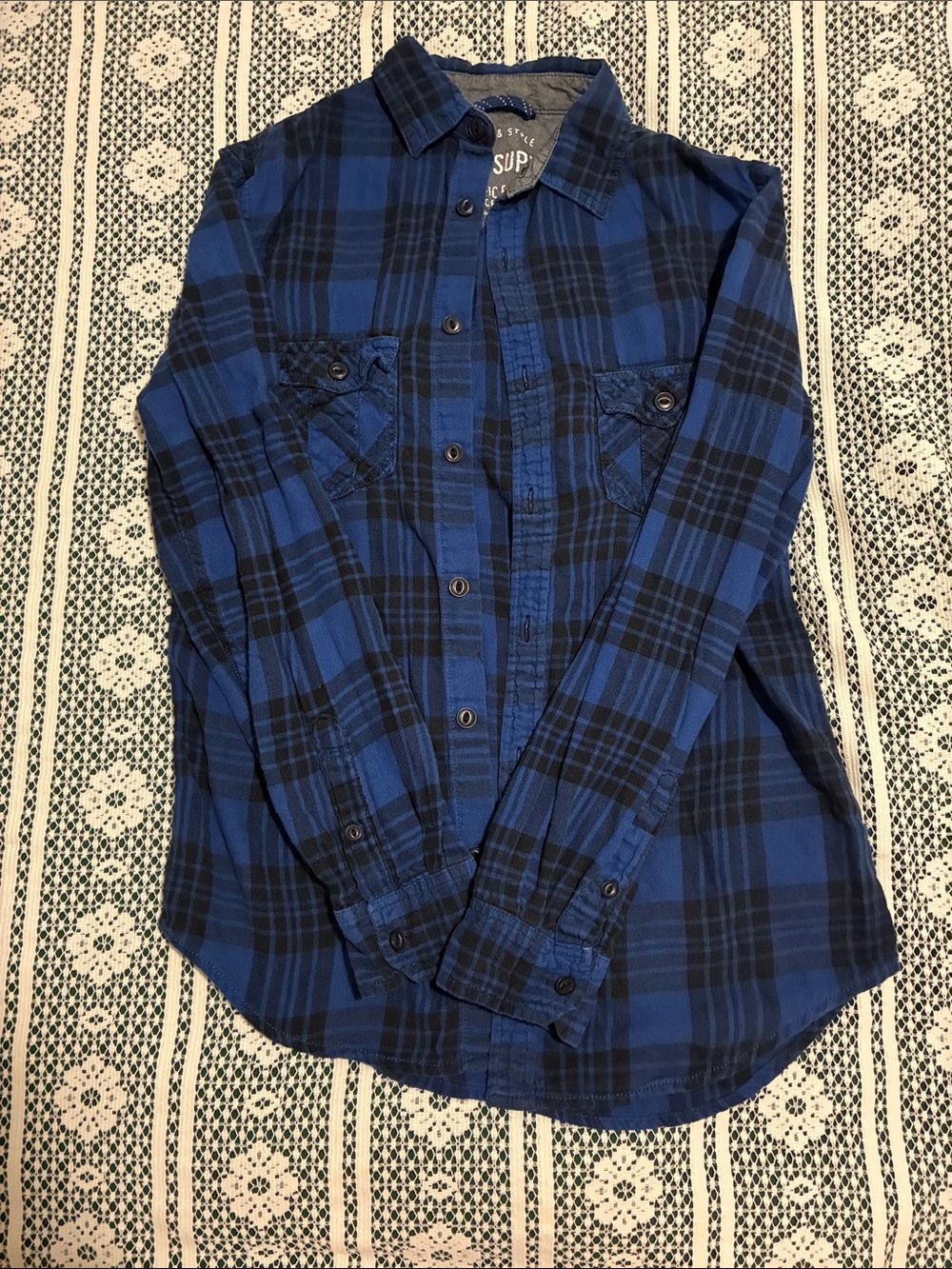 Blue & Black Plaid Button-Up Shirt